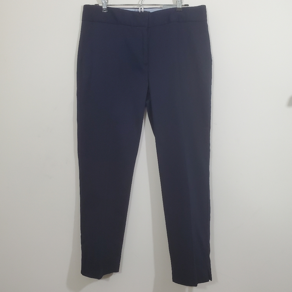 NWT Talbots Slim Crop Pants Navy Blue Textured Size 8 Business Casual Nautical - Picture 2 of 12